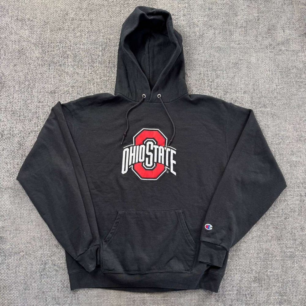 Champion Ohio State Hoodie Mens Large Black Embroidered Buckeyes Pullover